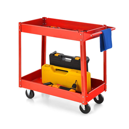 Carro utilitario de 2 niveles con asa y estructura de metal resistente - Rojo