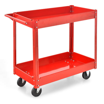 Carro utilitario de 2 niveles con asa y estructura de metal resistente - Rojo