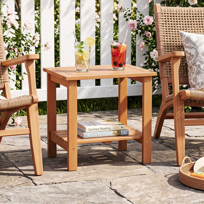 2-Tier eucalyptus wood patio end table with storage shelf DirectDeals natural finish on Tampa Home & Garden Store