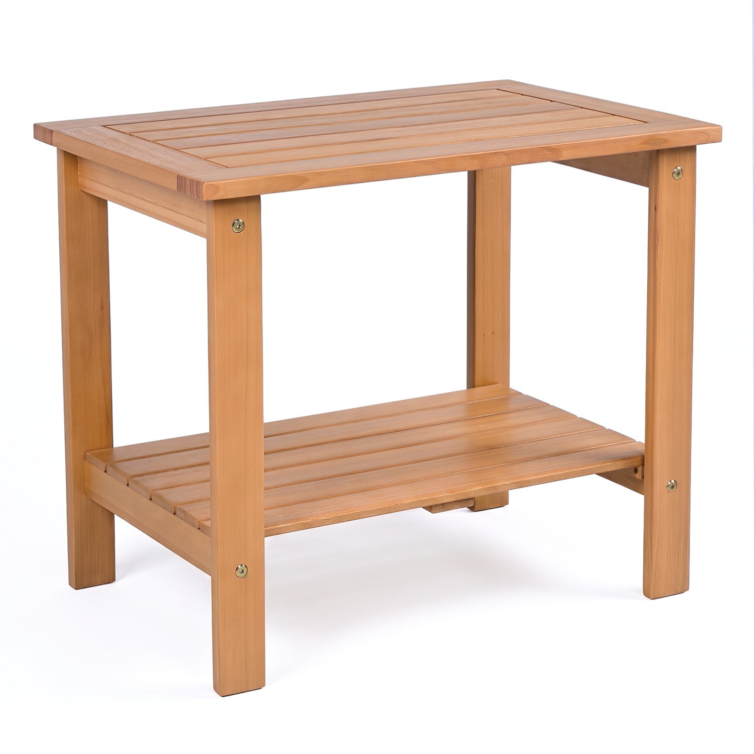 2-Tier eucalyptus wood patio end table with storage shelf by DirectDeals on Tampa Home & Garden Store