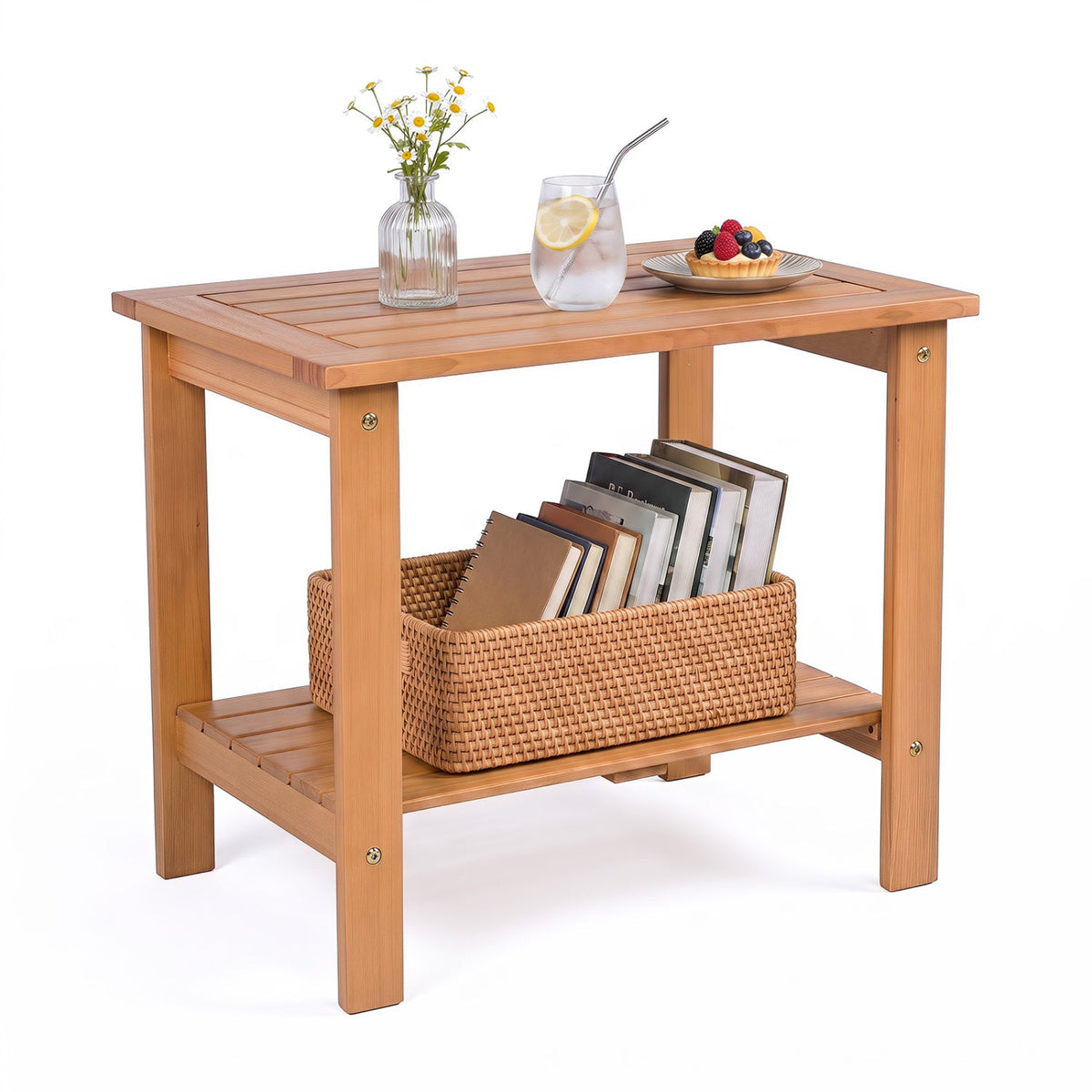 2-Tier Eucalyptus Wood Patio End Table with Storage Shelf DirectDeals on Tampa Home & Garden Store