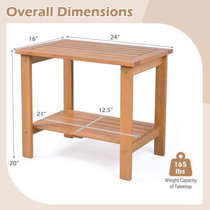 2-Tier Eucalyptus Wood Patio End Table with Storage Shelf by DirectDeals, natural finish on Tampa Home & Garden Store