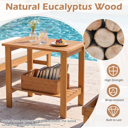 2-Tier eucalyptus wood patio end table with storage shelf in natural finish by DirectDeals on Tampa Home & Garden Store