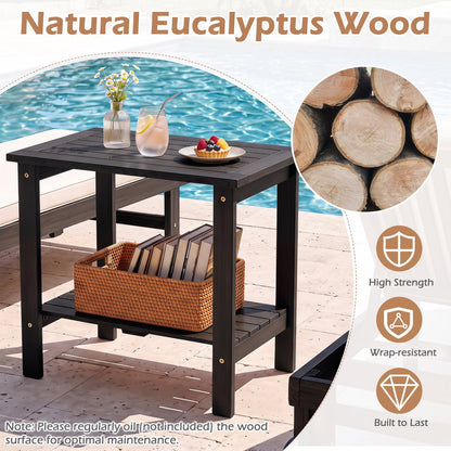 Two Tier Eucalyptus Patio End Table and a Shelf
