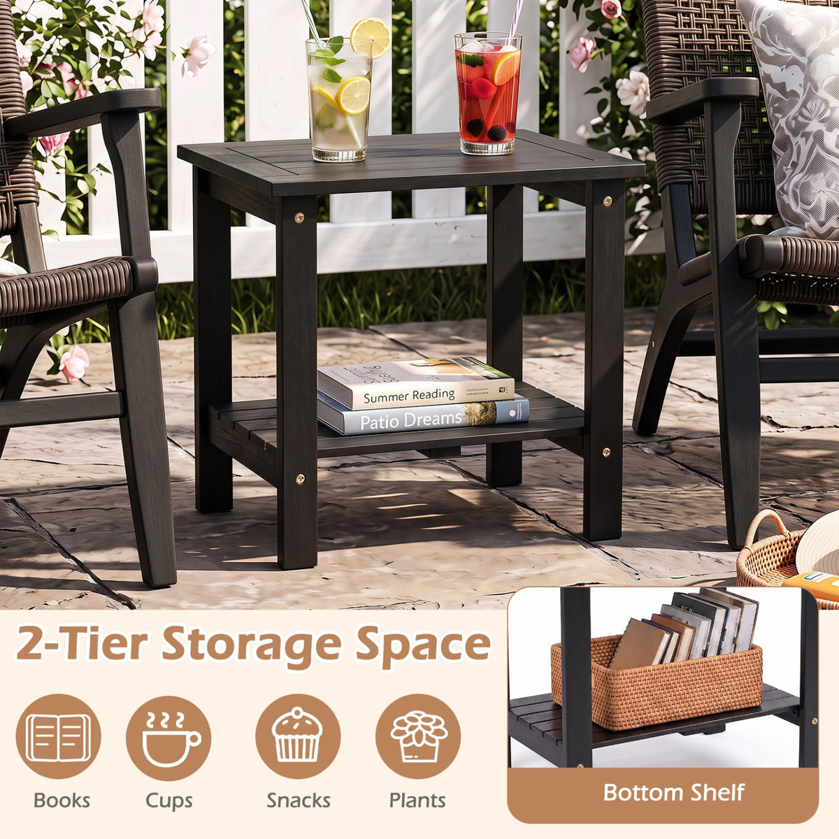 2-Tier Eucalyptus Wood Patio End Table with Storage Shelf DirectDeals dark espresso on Tampa Home & Garden Store