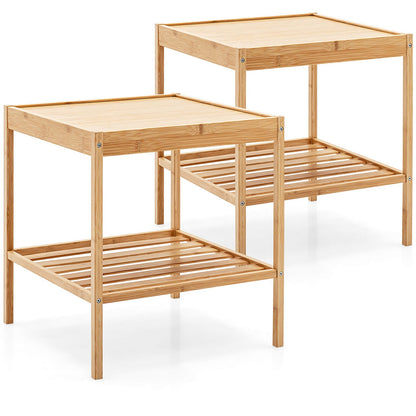 2 Pieces 2 Tiers Bamboo Nightstand for Living Room Bedroom-Natural - Tampa Home & Garden Store