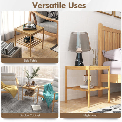 2 Pieces 2 Tiers Bamboo Nightstand for Living Room Bedroom-Natural - Tampa Home & Garden Store