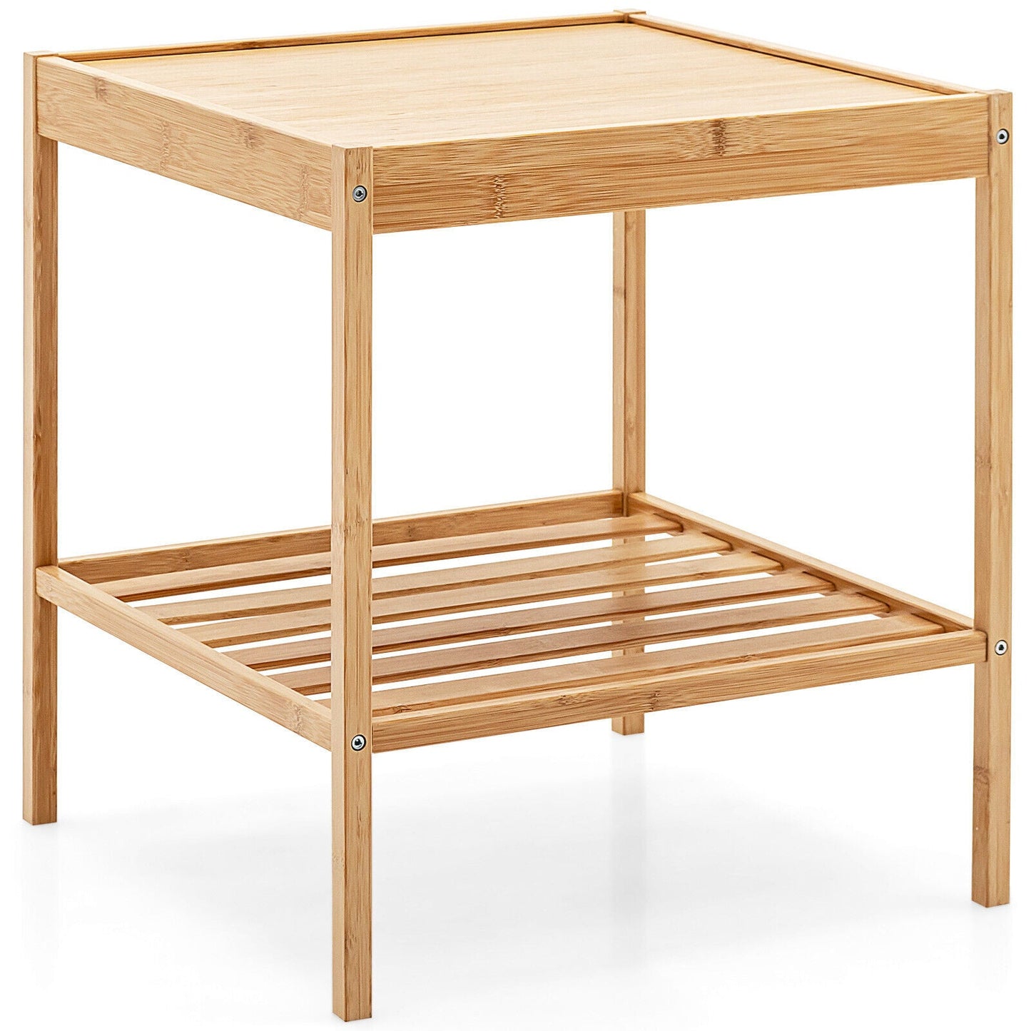 2 Pieces 2 Tiers Bamboo Nightstand for Living Room Bedroom-Natural - Tampa Home & Garden Store