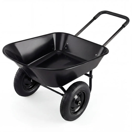 2 Tire wheelbarrow by DirectDeals with black metal tub and dual wheels on Tampa Home & Garden Store