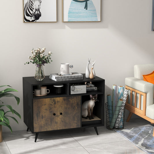 Cat Litter Box Enclosure with Storage Compartments and Pet Scratcher - Tampa Home & Garden Store
