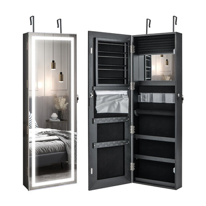 Alhajero con espejo, espejo de cuerpo entero y 2 luces LED internas - Negro