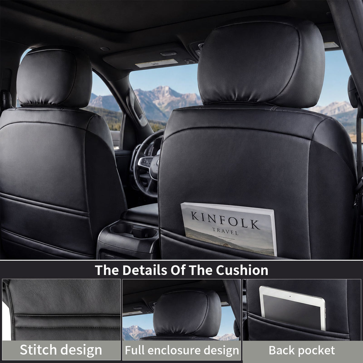 Umbrauto black Nappa waterproof leather seat cover set for RAM 2009-2026, full enclosure on Tampa Home & Garden Store