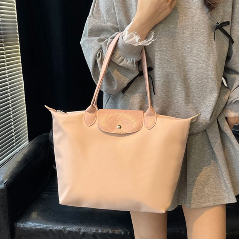 Large Classic Shoulder Handbag Moktan Sabai blush pink shopper bag with top flap and handles on Tampa Home & Garden Store