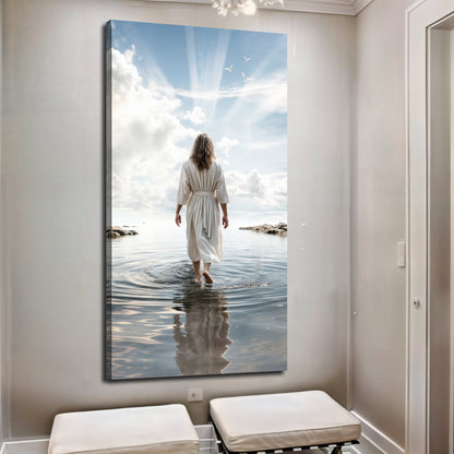Reflections Faith Wall Art XVI canvas triptych Tailored Canvases, 3-panel woman in white by water on Tampa Home & Garden Store