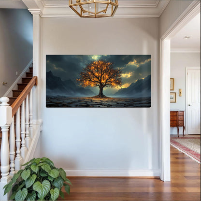 Burning Bush Faith Wall Art XI canvas by Tailored Canvases; glowing tree against rugged peaks on Tampa Home & Garden Store