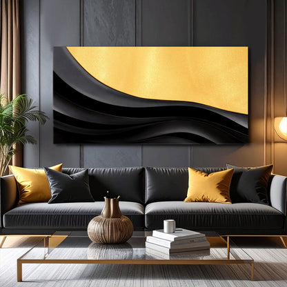 Black And Gold Minimalist Abstract VIII canvas by Tailored Canvases gold glow and black curves on Tampa Home & Garden Store