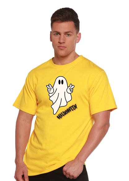 Halloween Ghost unisex bamboo viscose/organic cotton short sleeve graphic tee yellow Spun Bamboo on Tampa Home & Garden Store