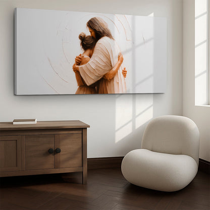 Divine Embrace of Grace Faith Wall Art II canvas Tailored Canvases, peach toned embrace on Tampa Home & Garden Store