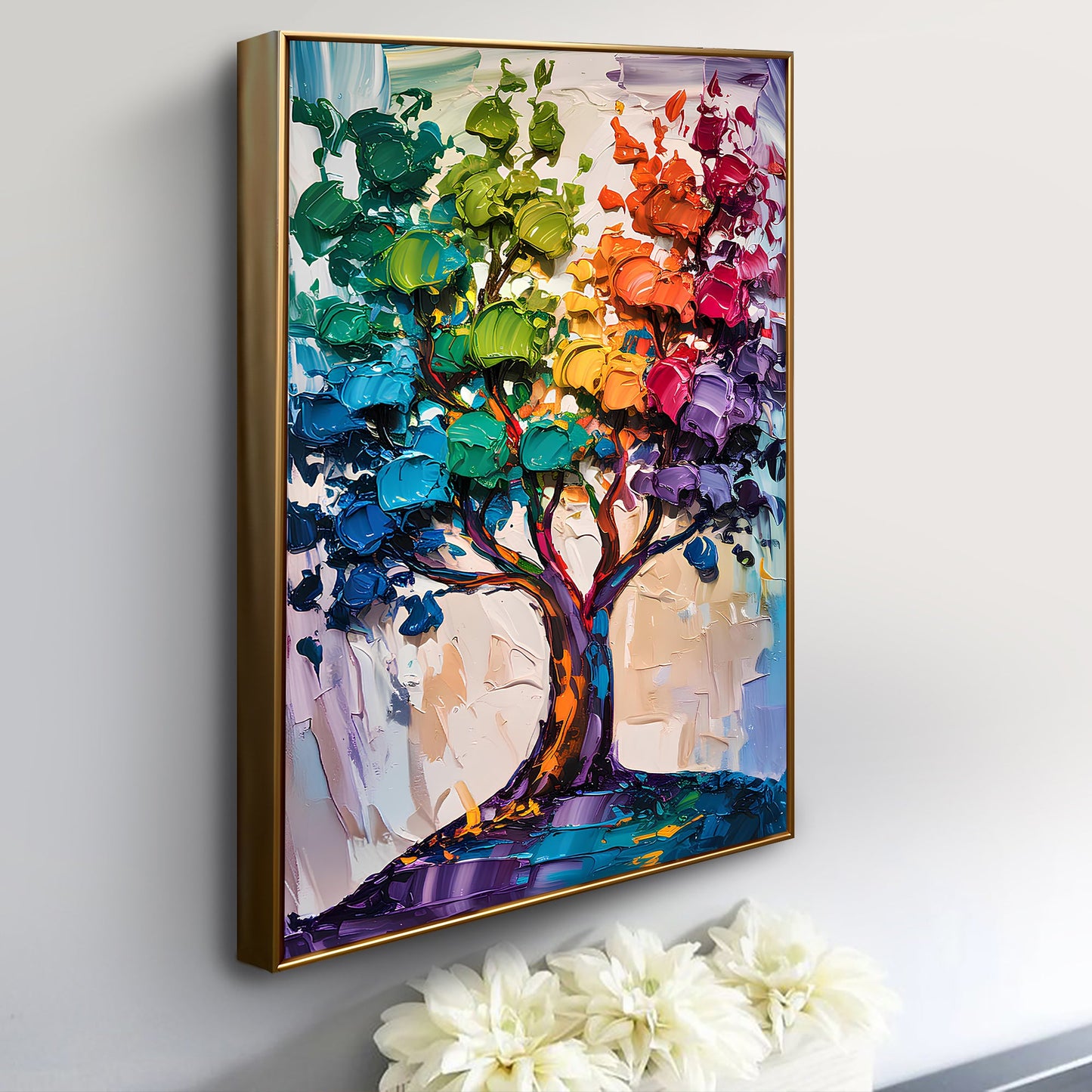Canvas Rainbow Tree Abstract Wall Art rainbow colors and thick impasto by Tailored Canvases on Tampa Home & Garden Store