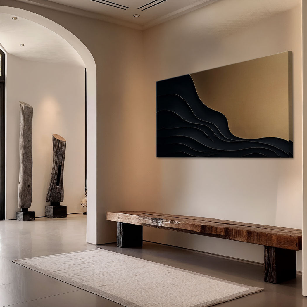 Canvas Black And Gold Minimalist Abstract X by Tailored Canvases wall art on Tampa Home & Garden Store