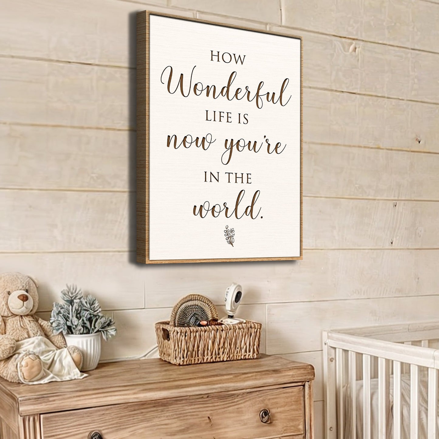 How Wonderful Life Is Nursery Sign II canvas by Tailored Canvases, white textured surface on Tampa Home & Garden Store