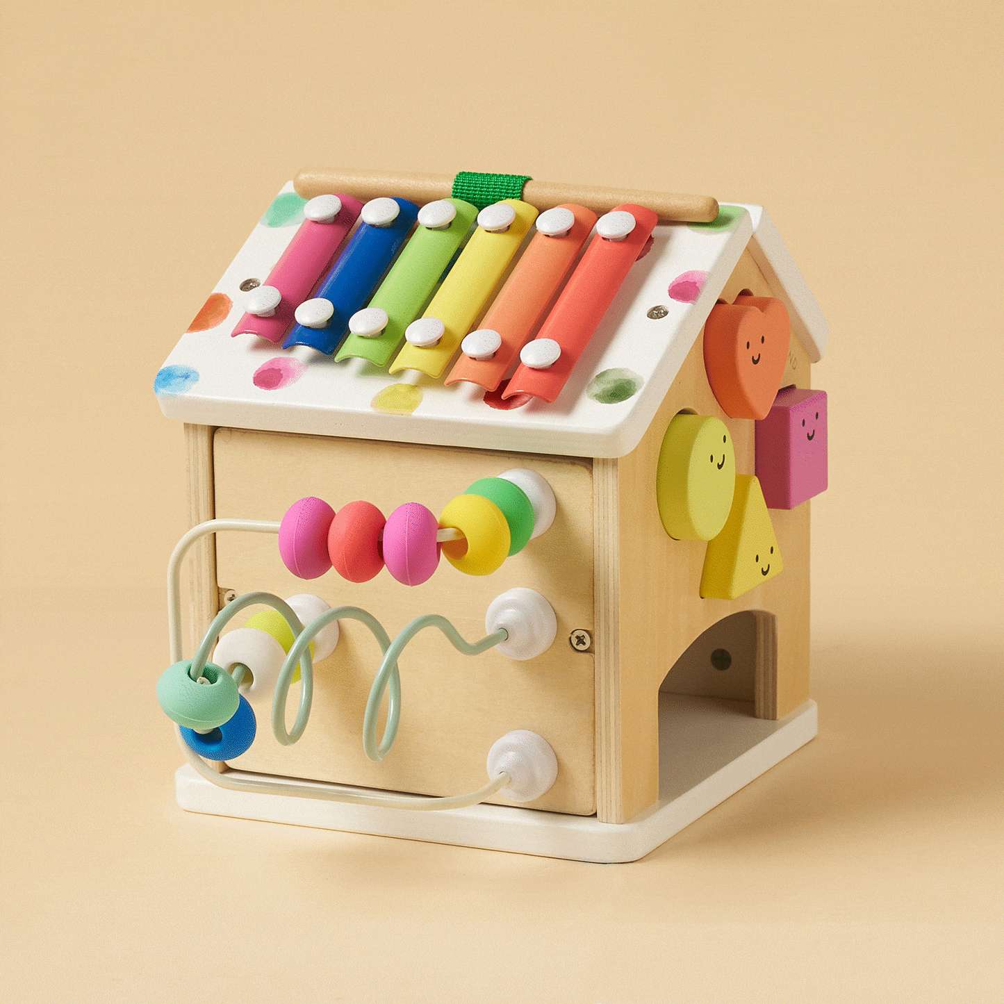 Tiny Land Cottage Activity Cube Rainbow, wooden toy with rainbow xylophone bars and bead maze on Tampa Home & Garden Store