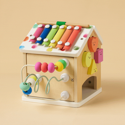 Tiny Land Cottage Activity Cube Rainbow, wooden toy with rainbow xylophone bars and bead maze on Tampa Home & Garden Store