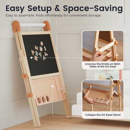Tiny Land Magnitales Kids Easel in caramel wood with chalkboard and storage tray on Tampa Home & Garden Store