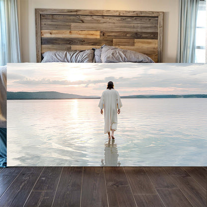 Reflections Faith Wall Art VI canvas by Tailored Canvases, robed figure at sunset over water on Tampa Home & Garden Store