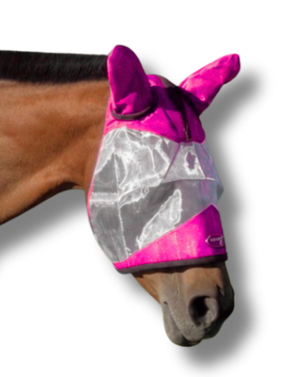 ByeBye Fly Mask for horses, pink fabric with gray panel, TailCinch Equine Products on Tampa Home & Garden Store