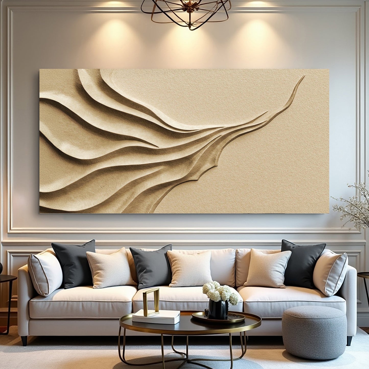 Beige Minimalist Wall Art II canvas by Tailored Canvases with flowing beige curves on Tampa Home & Garden Store