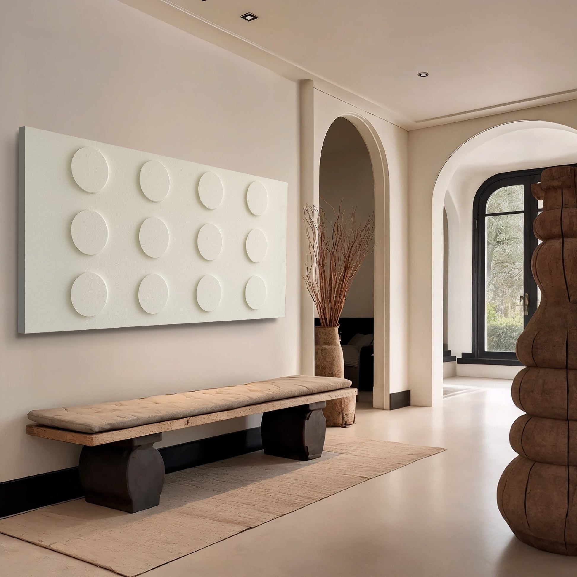 Modern Abstract Minimalist Wall Art II canvas with raised white circular dots, Tailored Canvases on Tampa Home & Garden Store