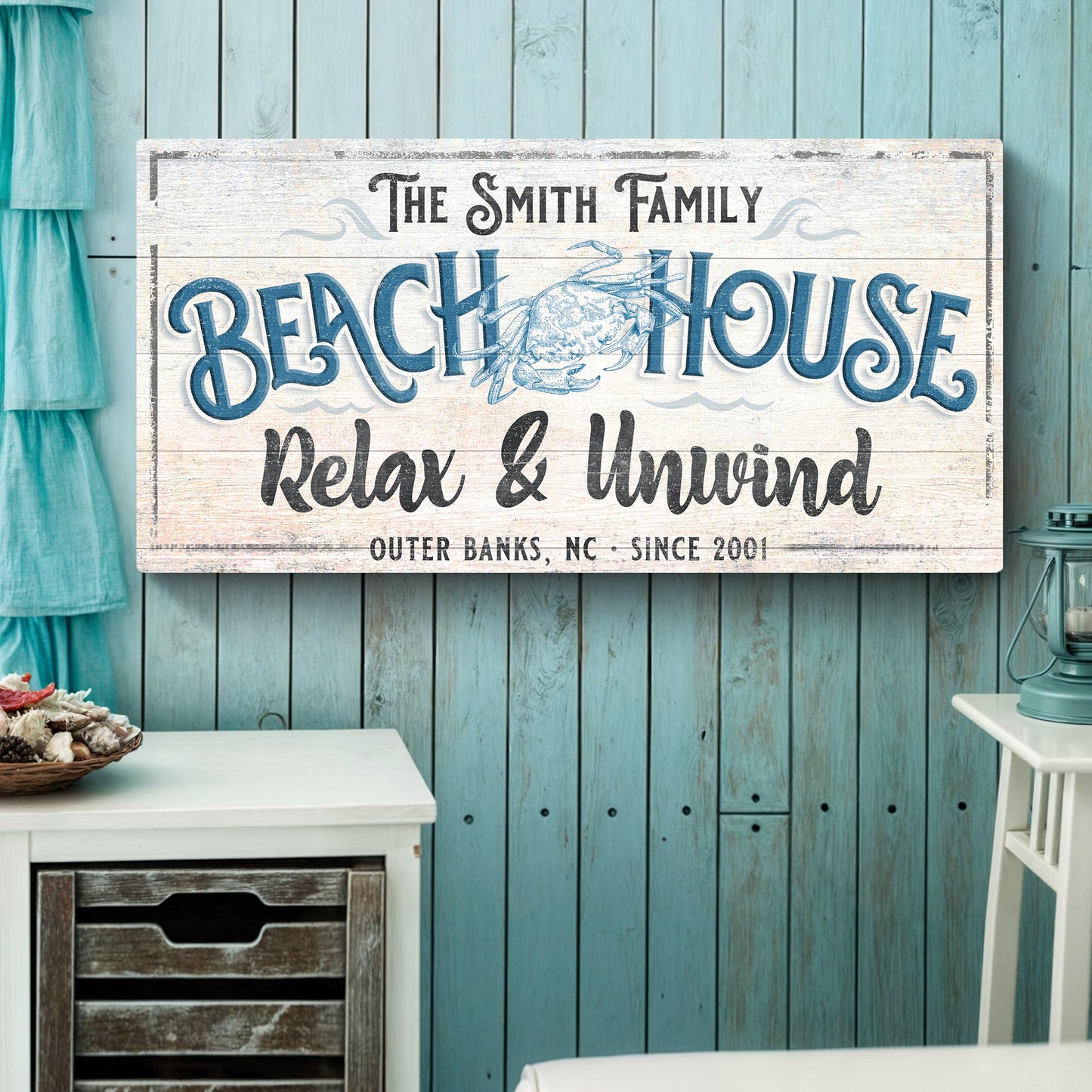 Beach House Sign IV canvas crafting sign with white wood and blue lettering Tailored Canvases on Tampa Home & Garden Store