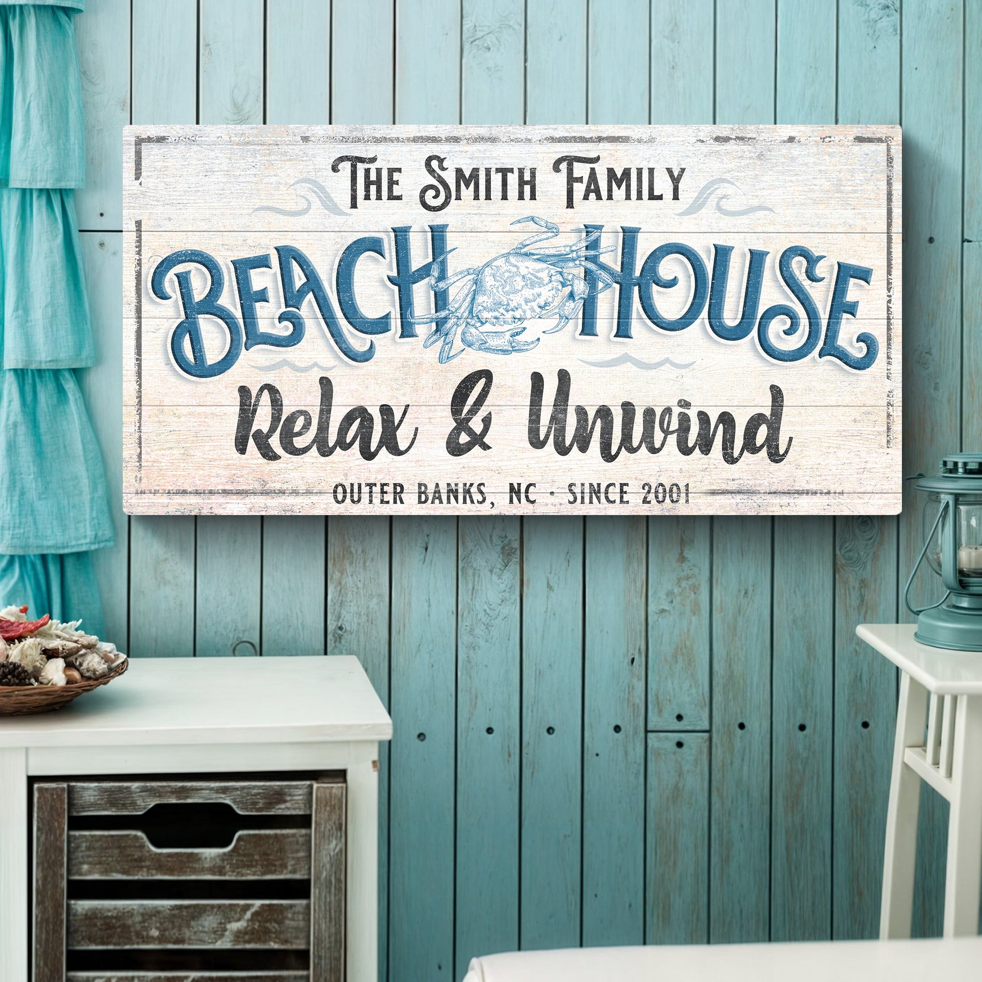 Beach House Sign IV canvas crafting sign with white wood and blue lettering Tailored Canvases on Tampa Home & Garden Store