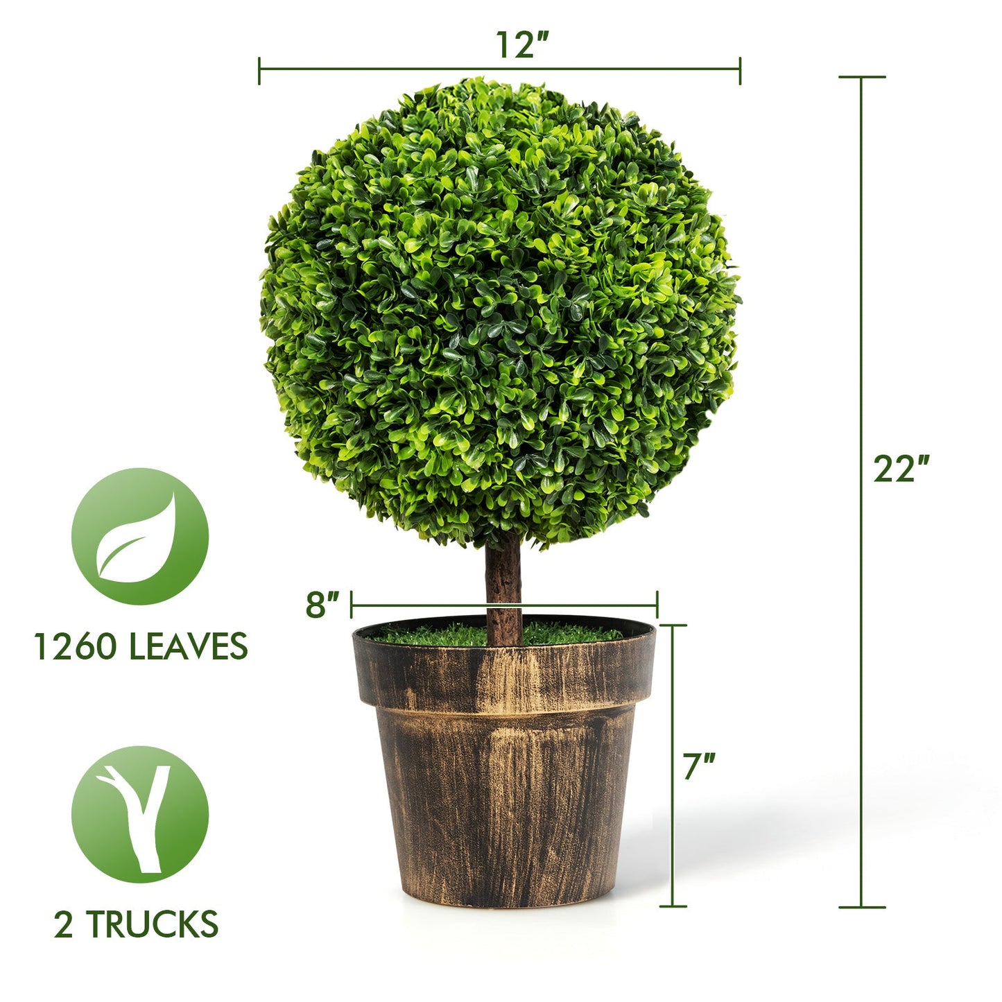 Set de 2 árboles artificiales de bolas con aspecto natural y resistencia al agua