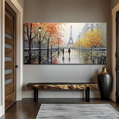 Parisian Rain Cityscape Canvas by Tailored Canvases with Eiffel Tower and lampposts in autumn on Tampa Home & Garden Store
