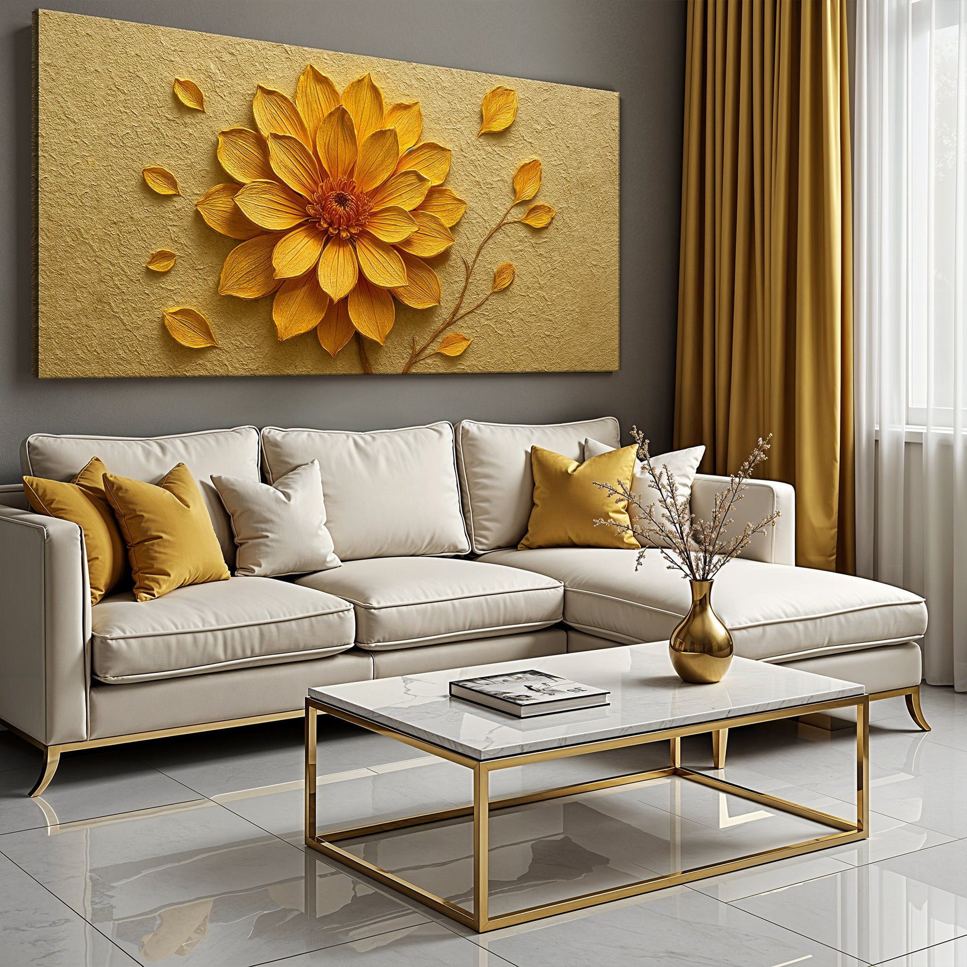 Golden Dandelion Minimalist Wall Art IV canvas with textured gold background Tailored Canvases on Tampa Home & Garden Store