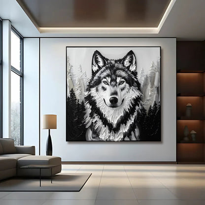 3D Wolf Wall Art IV canvas by Tailored Canvases in grayscale with black frame on Tampa Home & Garden Store