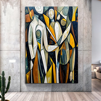 Abstract Human Connection Wall Art canvas with blue and yellow shapes by Tailored Canvases on Tampa Home & Garden Store