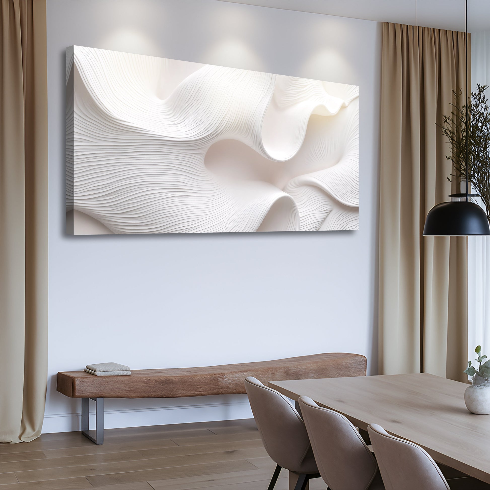 Minimalist Waves Wall Art II canvas by Tailored Canvases in white with textured wave lines on Tampa Home & Garden Store