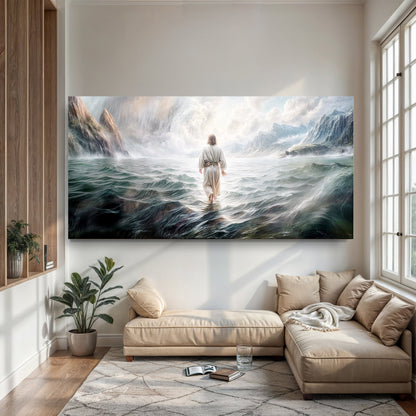 Walking on Water - Faith Wall Art VII canvas by Tailored Canvases; robed figure walking on water on Tampa Home & Garden Store