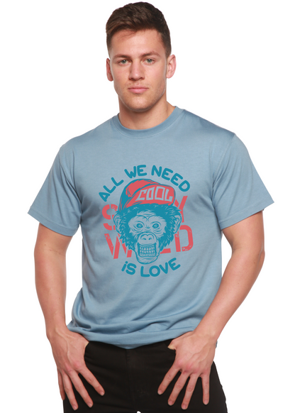 All We Need is Love men's bamboo tee in blue short sleeve from Spun Bamboo on Tampa Home & Garden Store