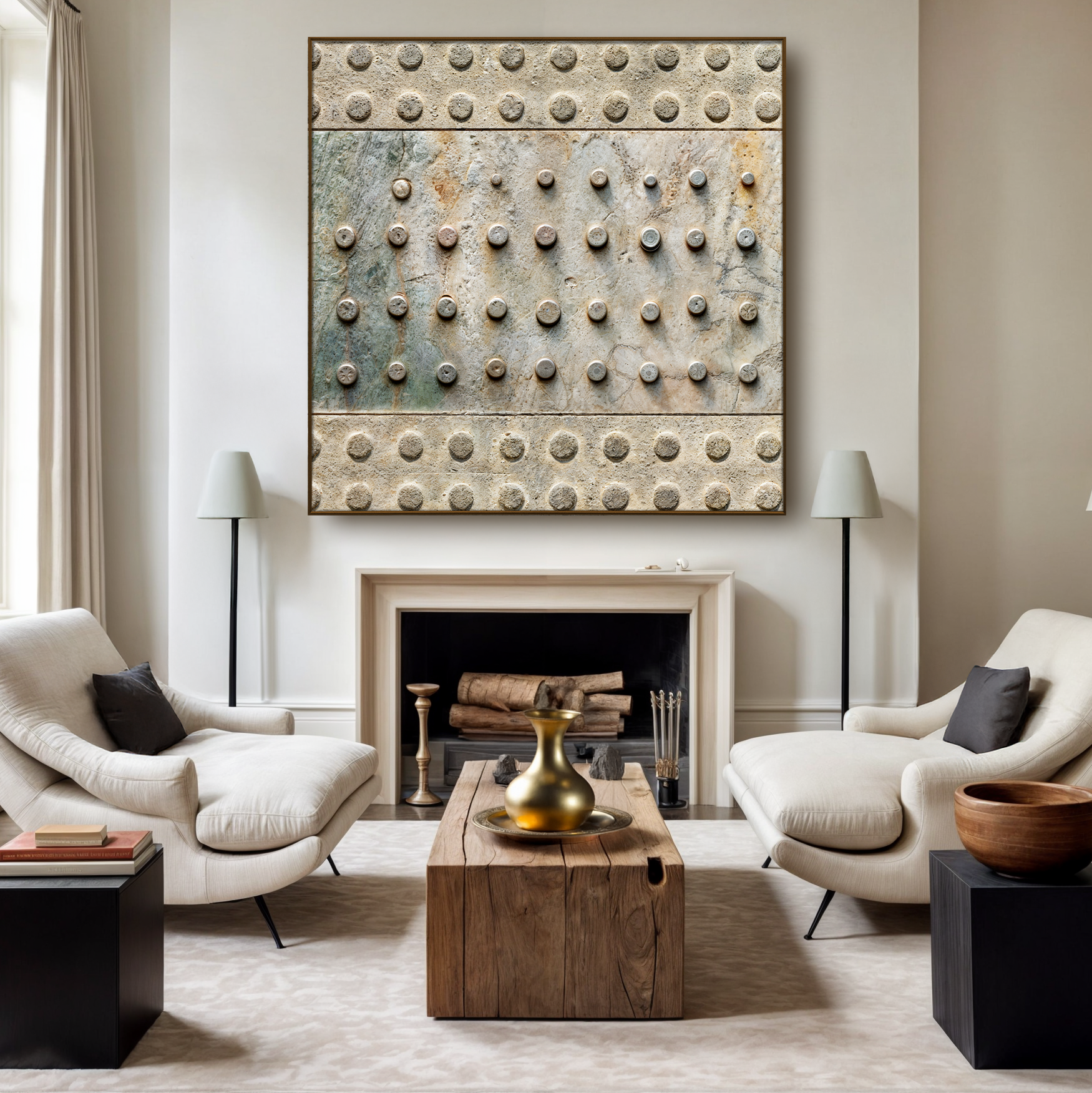 Brown Minimalist Wall Art canvas with circular studs Tailored Canvases on Tampa Home & Garden Store