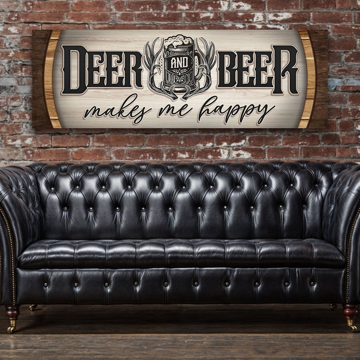 Deer And Beer Make Me Happy Hunting Sign II canvas by Tailored Canvases with wood frame on Tampa Home & Garden Store