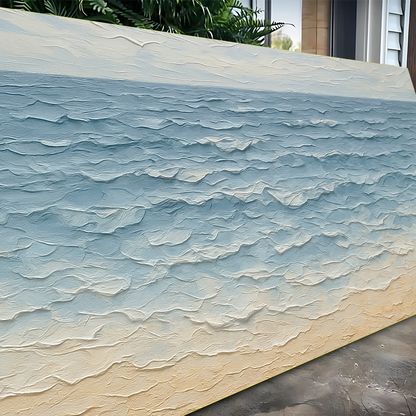 Serene Ocean Wave VI canvas with textured blue waves and beige shore by Tailored Canvases on Tampa Home & Garden Store