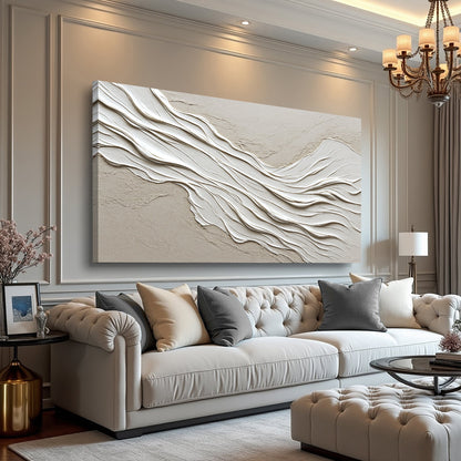 Minimalist Wall Art IV canvas by Tailored Canvases in beige-white with embossed wave texture on Tampa Home & Garden Store