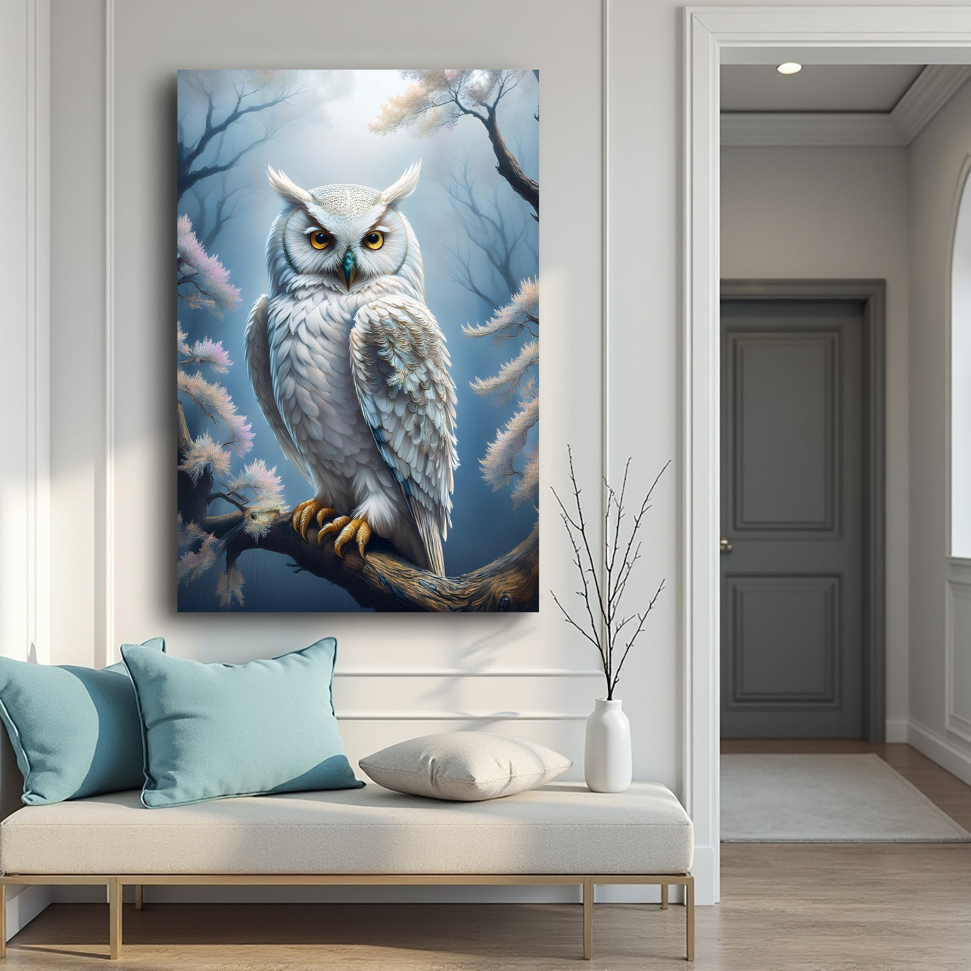Owl Wall Art II canvas by Tailored Canvases in blue forest scene on Tampa Home & Garden Store