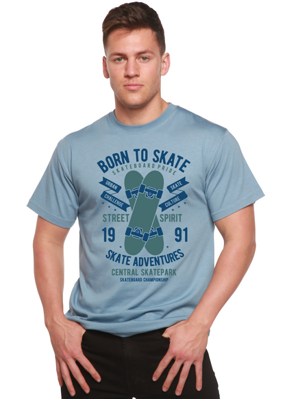 Born To Skate men's bamboo viscose/organic cotton short sleeve T-shirt with skateboard graphic in blue on Tampa Home & Garden Store