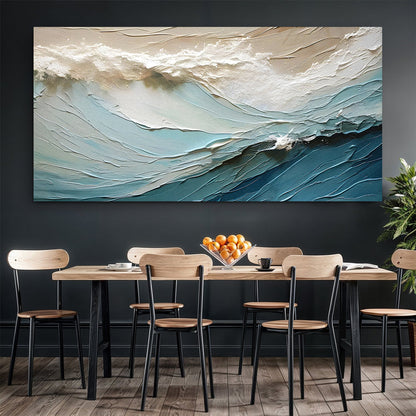 Beige Minimalist Wall Art Canvas by Tailored Canvases; textured ocean waves in blue teal on Tampa Home & Garden Store