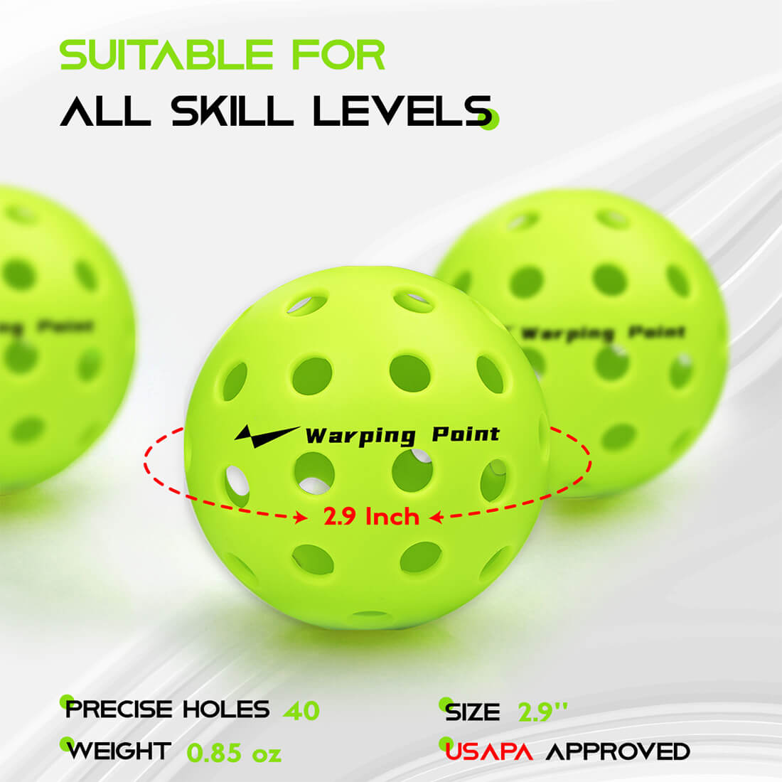 Outdoor practice pickleballs Warping Point neon green 2.9 in, 0.85 oz, 40 holes on Tampa Home & Garden Store